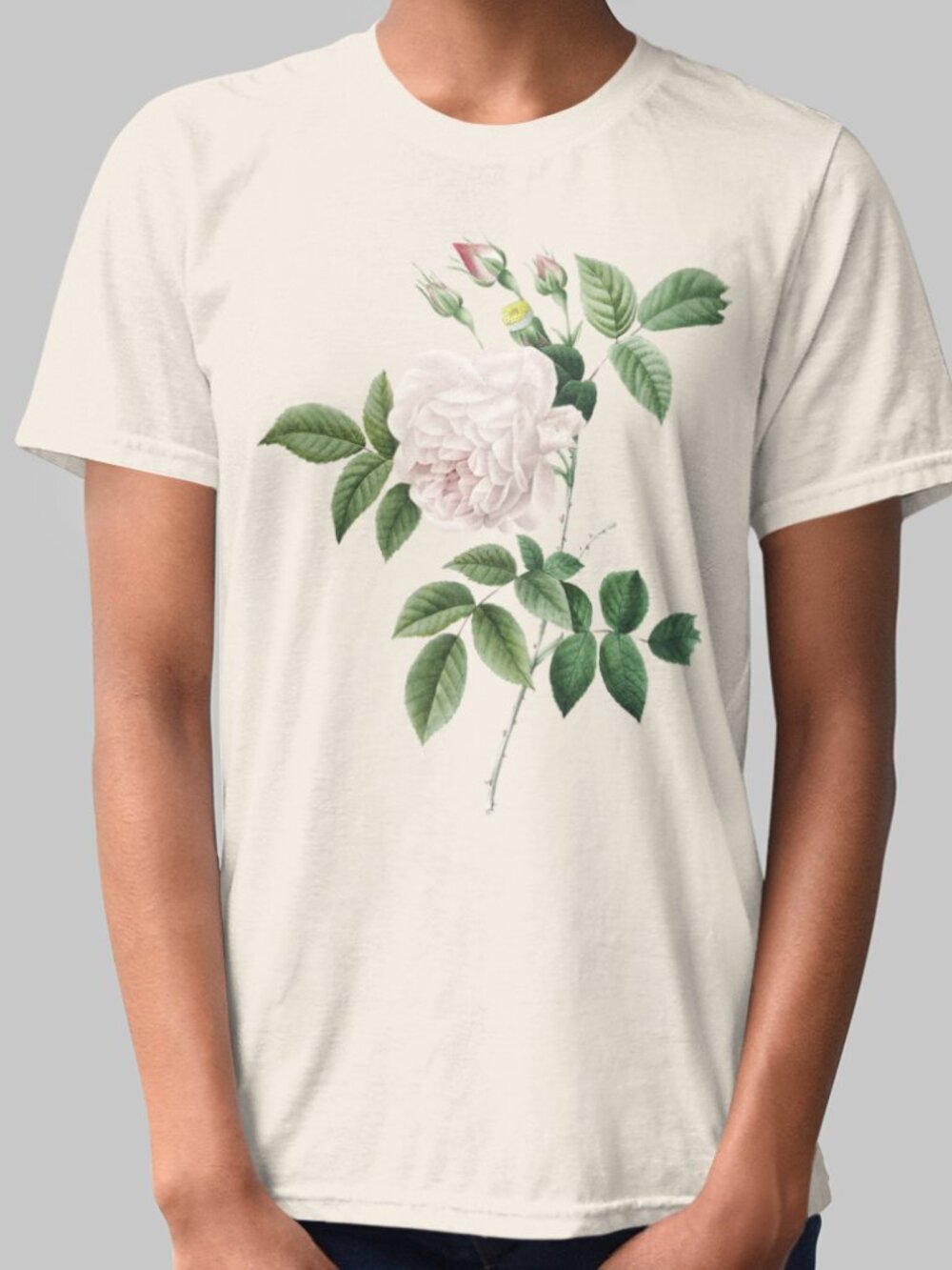 White Rose Vintage Floral Print Short Sleeve Graphic Tee T-shirt S-XXL